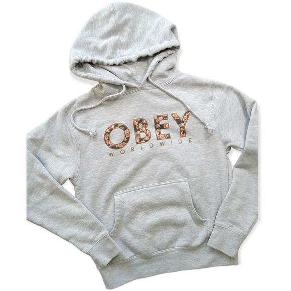 Obey light Grey womens pullover hoodie flowers size small - Picture 5 of 6